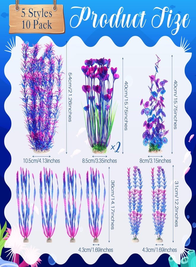 FineCheer 10 Pcs Large Christmas Aquarium Artificial Plants Decorations, Tall Plastic Fish Tank Plant Decorations for Household and Office Aquarium Christmas Decor(Purple) - Image 2